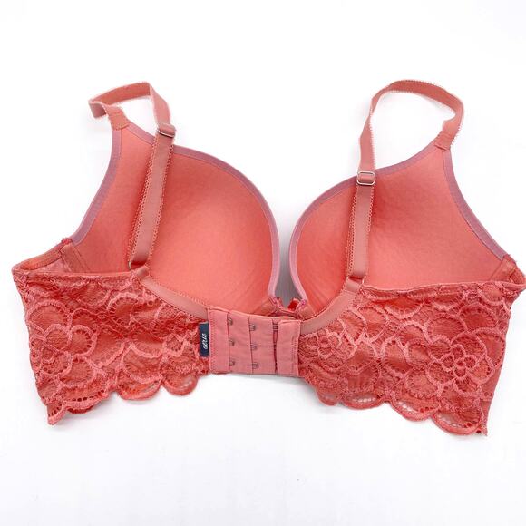 Aerie Womens 32D Real Good Underwire Bra Coral Pink Lace Molded Cups Push Up - Picture 2 of 8